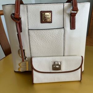 Dooney & Bourke White and Brown Leather Tote with Structured Design